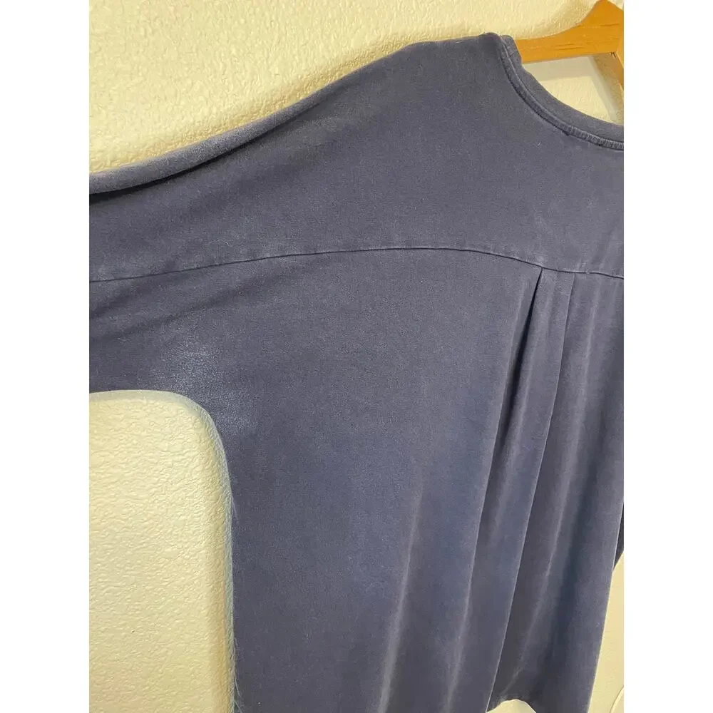 Eileen Fisher Boho Minimalist Navy Blue Dolman Short Sleeve Square Cut Tee Small
